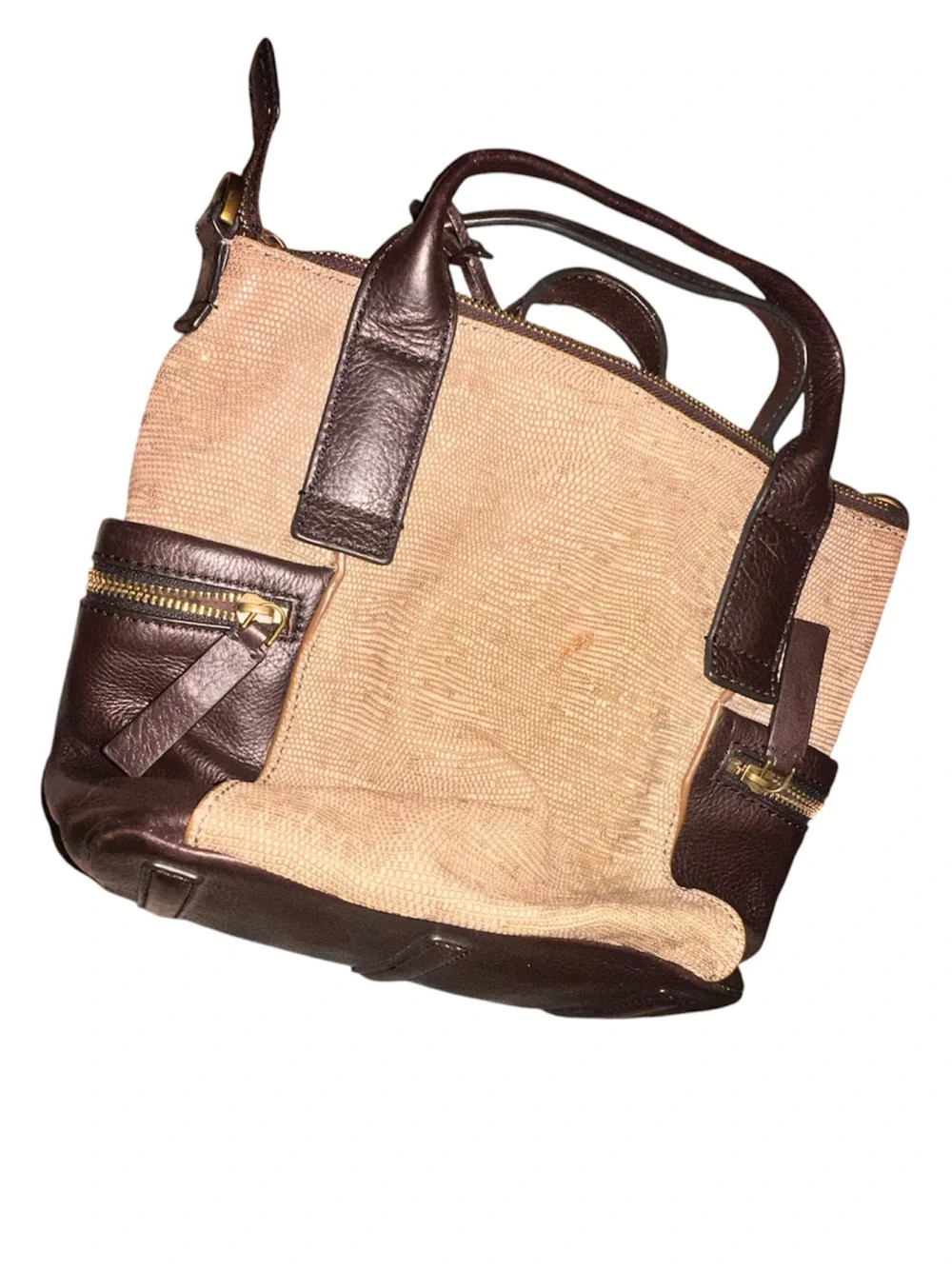 FOSSIL Emerson Satchel Golden Suede Leather Sept. 2015